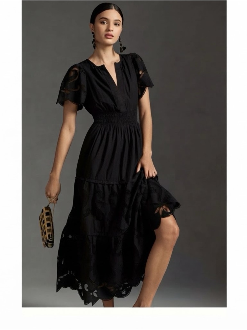 Gently used -  Anthropologie Somerest Black Eyelet Embroidered Maxi Dress
Smocke